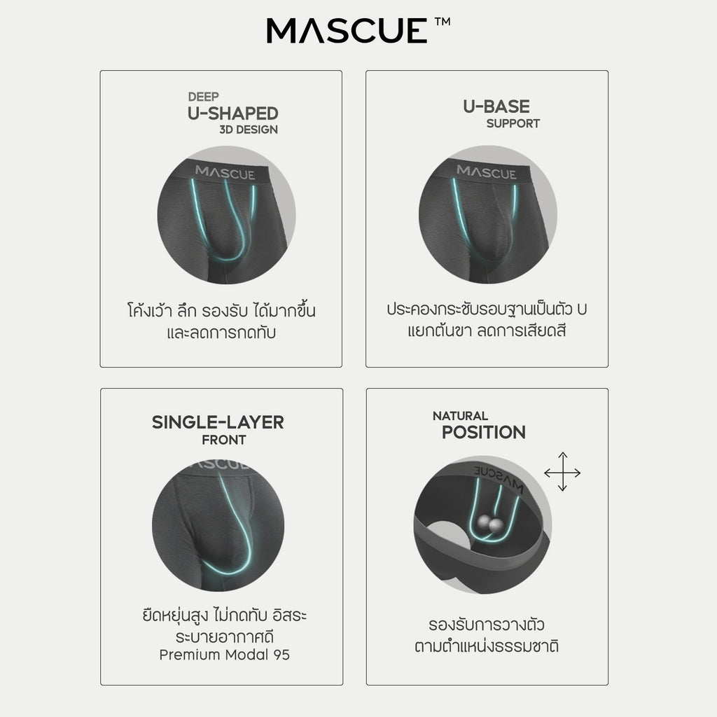 MASCUE Boxer Brief [White] - Big Pouch U-Shaped 3D กางเกงในผู้ชาย เป้าลึก ผ้าเป้าชั้นเดียวระบายอากาศดี ลดเสียดสี
