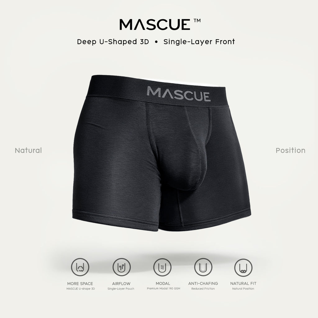 MASCUE Boxer Brief [Black] - Big Pouch U-Shaped 3D กางเกงในผู้ชาย เป้าลึก ผ้าเป้าชั้นเดียวระบายอากาศดี ลดเสียดสี