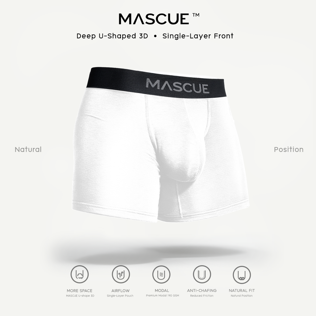 MASCUE Boxer Brief [White] - Big Pouch U-Shaped 3D กางเกงในผู้ชาย เป้าลึก ผ้าเป้าชั้นเดียวระบายอากาศดี ลดเสียดสี